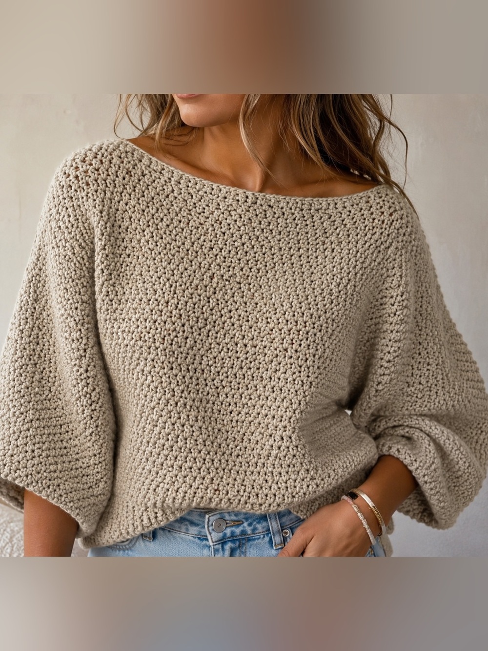 Cozy Women's Chunky Knit Sweater Cream Size L XL Oversized Fall